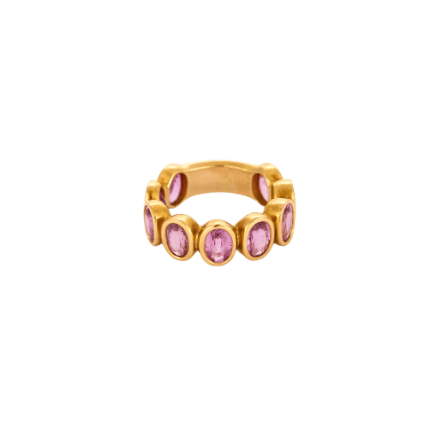 Bague 51 Bague en or jaune 18 carats sertie de saphirs roses 58 Facettes 1