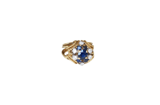 Bague 48 Boucheron - Bague cocktail en or jaune 18k et platine, saphirs et diamants 58 Facettes