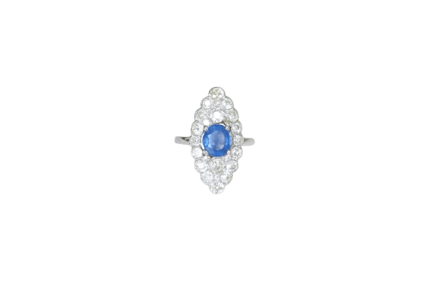 Bague 58 Bague marquise Art Déco en platine, saphir de Ceylan et diamants 58 Facettes