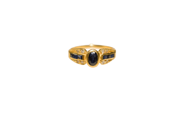 Bague 49.5 Bague bandeau Art Déco en or jaune 18 carats et saphirs, diamants 58 Facettes 3682