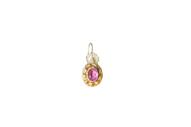 Boucles d'oreilles Boucle d’oreille unique à décor végétal en or jaune 18k et pierre rose 58 Facettes