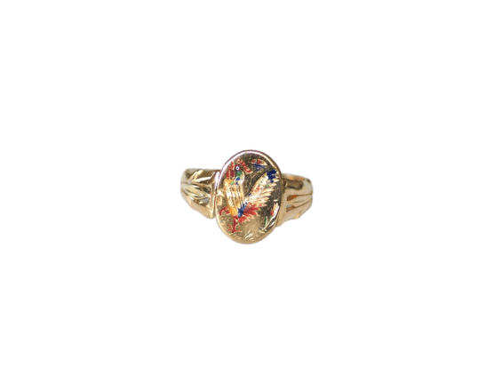 Bague 55 Bague ancienne chinoise pivotante en or jaune 21kt et émail 58 Facettes