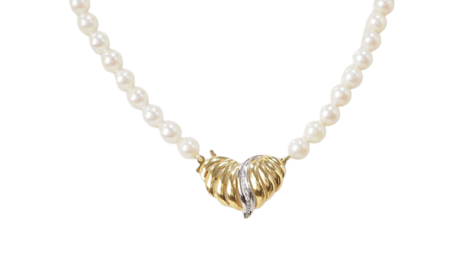 Collier Collier en or jaune 18 ct et perles de culture, pendentif cœur diamants 58 Facettes 32956