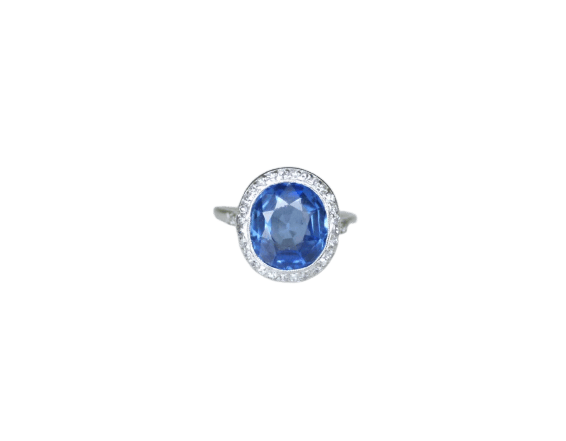 Bague 51 Bague Art déco en platine saphir de Ceylan non chauffé et diamants 58 Facettes