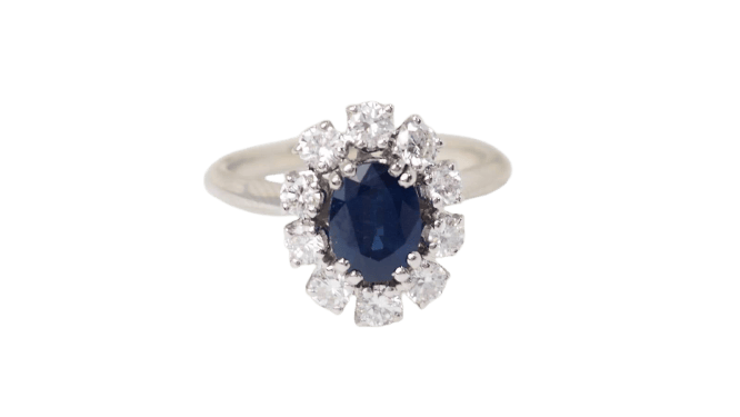 Bague 54 Bague marguerite en or blanc 18 ct, saphir ovale et diamants 58 Facettes 32893
