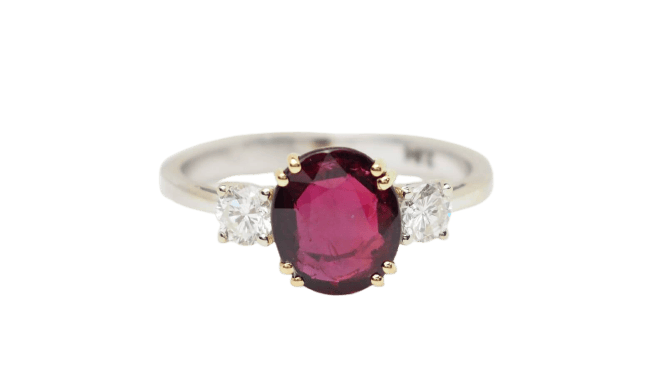 Bague 54 Bague en or bicolore 18 ct avec rubis naturel et diamants 58 Facettes 32734