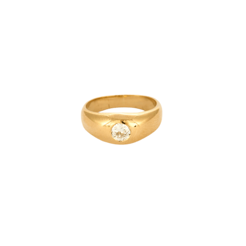 Bague 49 Chevalière jonc en or jaune 18 carats et diamant taille ancienne 58 Facettes