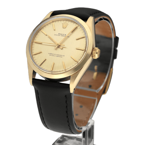 Montre Rolex Oyster Perpetual 34 réf. 1002 - Montre en or jaune, cadran brossé or 58 Facettes ROL/OOP/187