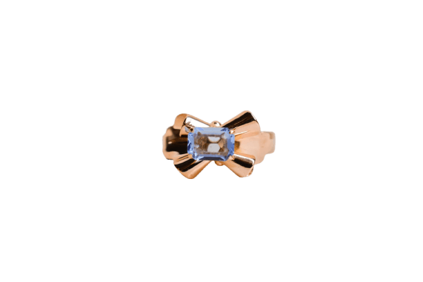 Bague 55 Bague nœud en or jaune 18 carats et pierre bleue ciel (verre) 58 Facettes Ref2954