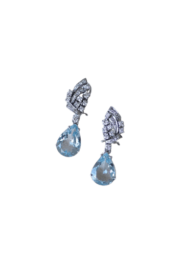 Boucles d'oreilles Boucles d’oreilles goutte en or blanc 18k, aigues-marines et diamants 58 Facettes