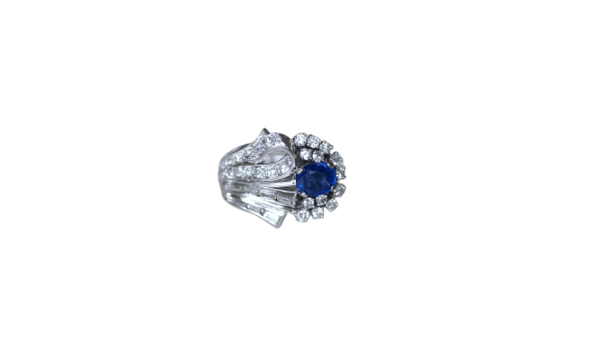 Bague 53.5 Bague cocktail en argent et palladium, saphir de Ceylan et diamants 58 Facettes
