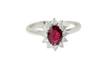 Bague 54 Bague marguerite en or blanc 18 kt, rubis et diamants 58 Facettes 32945