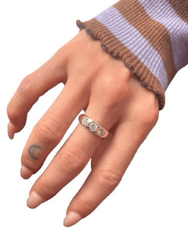 Bague 54 Bague gypsy 3 diamants en or jaune 14 carats 58 Facettes