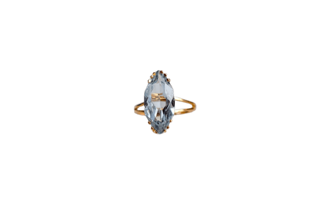 Bague 53 Bague navette vintage en or jaune 18k et aigue-marine 58 Facettes 3732