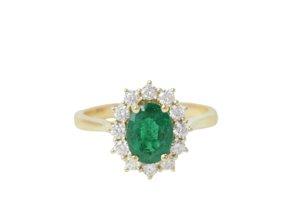 Bague 54 Bague marguerite en or jaune 18 kt, émeraude et diamants 58 Facettes 33519