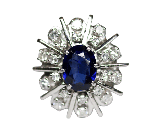 Bague 54 Bague Pompadour en or blanc et platine, saphir ovale et diamants 58 Facettes A11803