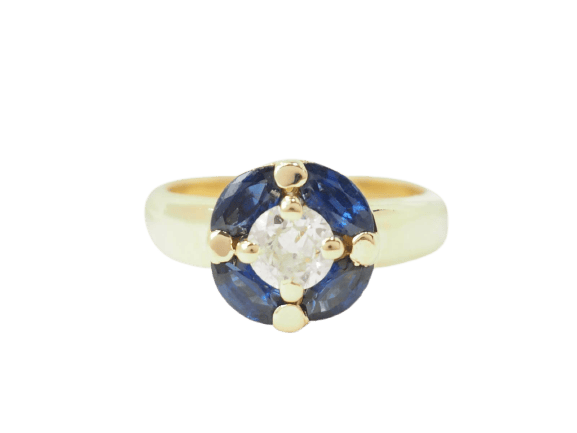 Bague 51 Bague ronde en or jaune 18 ct avec diamant et saphirs 58 Facettes 33402