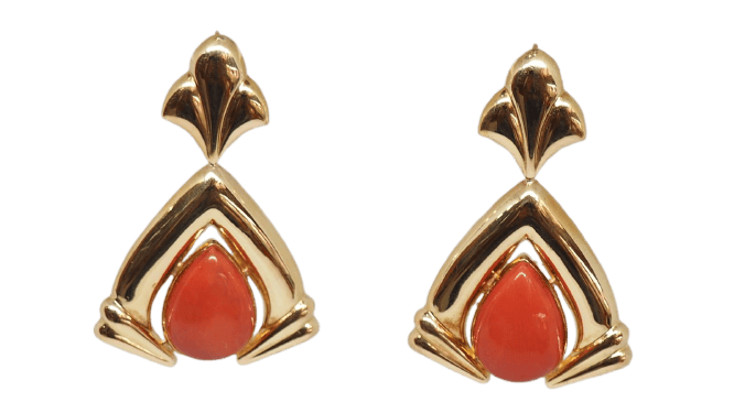 Boucles d'oreilles Boucles d’oreilles pendantes en or jaune 18 kt et corail 58 Facettes 29894