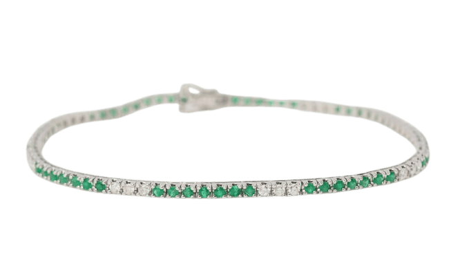 Bracelet 18cm Bracelet rivière en or blanc 18 kt, émeraudes et diamants 58 Facettes 32238