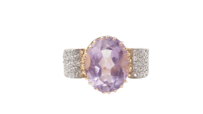 Bague 49 Bague nœud en or jaune 18 ct, améthyste et diamants 58 Facettes 32678