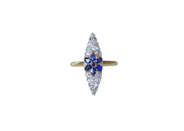 Bague 50 Bague marquise étoile en or jaune 18k et platine, saphirs et diamants 58 Facettes