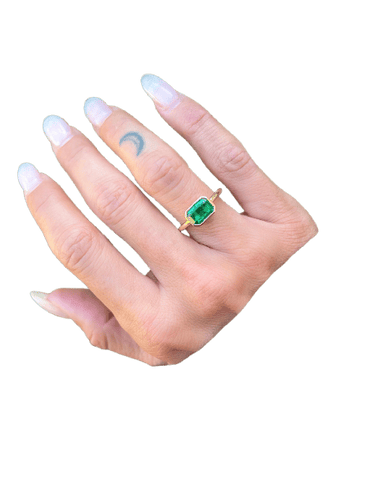 Bague 52 Solitaire - Bague en or jaune 18 carats avec émeraude 1,45 ct 58 Facettes