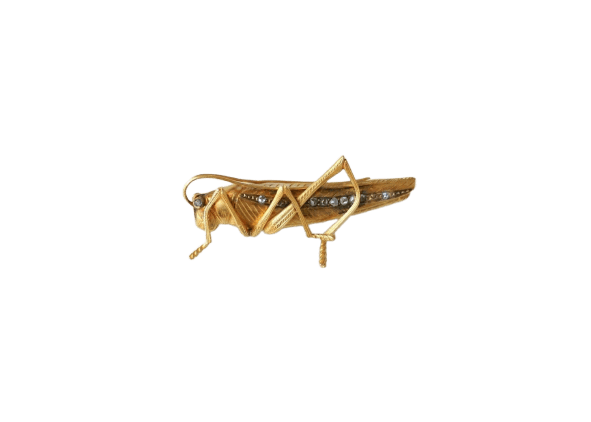 Broche Broche sauterelle ancienne en or jaune 18kt et diamants 58 Facettes