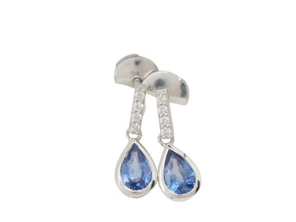 Boucles d'oreilles Boucles d’oreilles pendantes en or blanc 18 kt, saphirs et diamants 58 Facettes 6078
