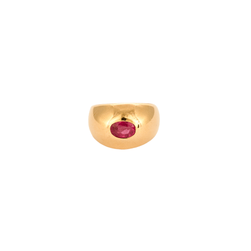 Bague 44 Chevalière rubis ovale en or jaune 18 carats 58 Facettes 1