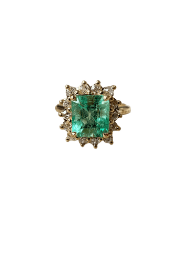 Bague 52 Bague vintage en or jaune 18K avec émeraude colombienne et diamants 58 Facettes