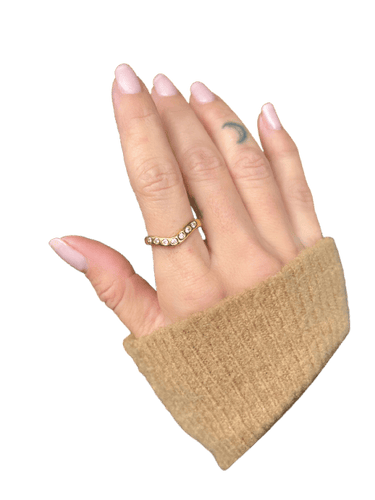 Bague 54 Bague vague en or jaune 18 carats sertie de 7 diamants 58 Facettes