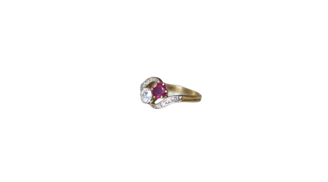 Bague 50.5 Bague Toi et Moi Belle Époque en or jaune 18k et diamants 58 Facettes