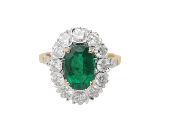 Bague 53 Bague entourage en or bicolore 18 ct avec émeraude et diamants 58 Facettes 33483