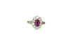 Bague 59 Bague marguerite ovale en or jaune 18k et rubis, diamants 58 Facettes