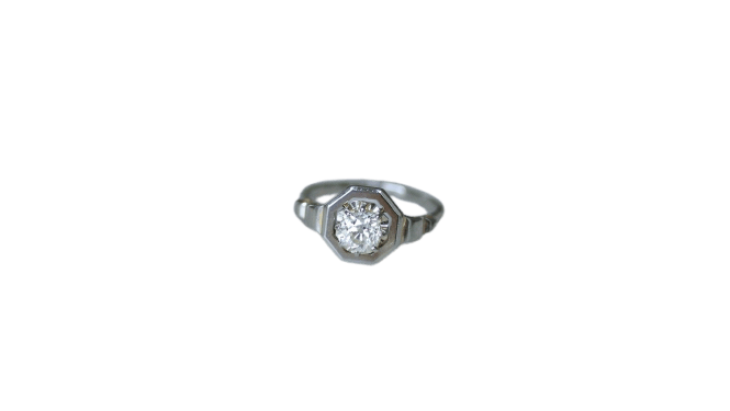 Bague 56 Bague solitaire Art Déco en or blanc 18kt et diamant 0,90 ct 58 Facettes