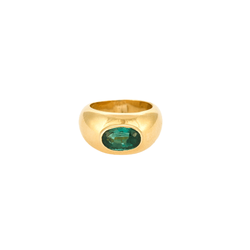 Bague 45 Chevalière jonc en or jaune 18 carats avec tourmaline verte 58 Facettes