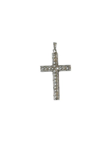 Pendentif Pendentif croix Art déco en or et platine, perles et diamants 58 Facettes