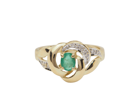 Bague 52.5 Bague vintage en or jaune 18 ct avec émeraude et diamants 58 Facettes 33274