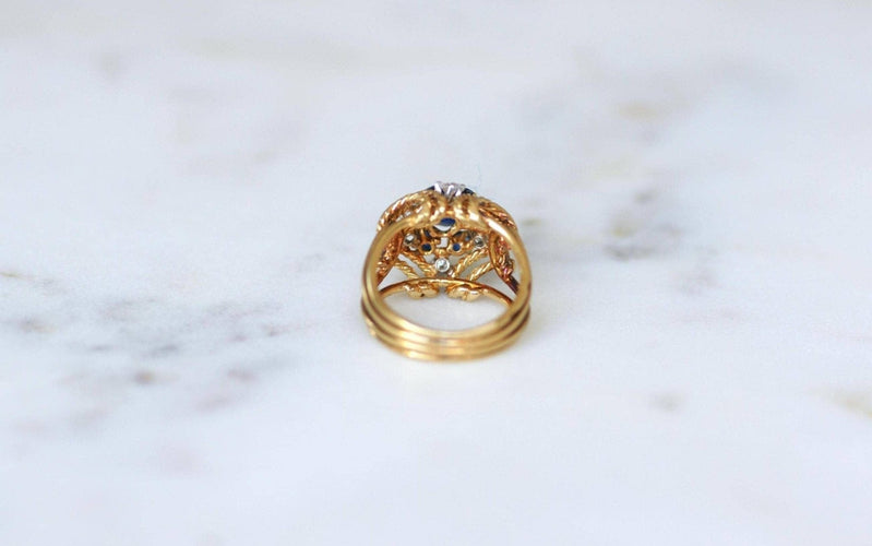 Bague 48 Boucheron - Bague cocktail en or jaune 18k et platine, saphirs et diamants 58 Facettes