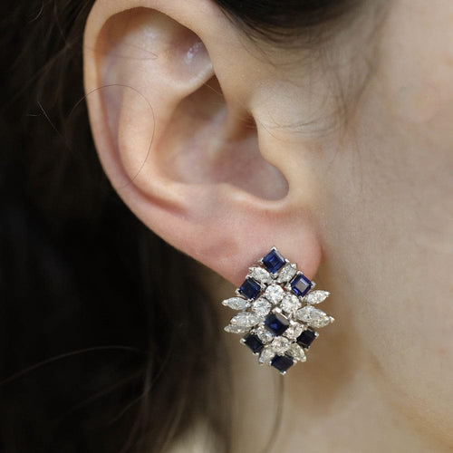 Boucles d'oreilles Piaget Joaillerie - Boucles d’oreilles clips en platine saphirs et diamants 58 Facettes FB10037