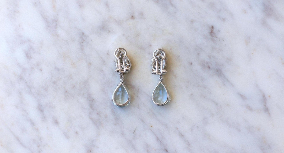 Boucles d'oreilles Boucles d’oreilles goutte en or blanc 18k, aigues-marines et diamants 58 Facettes