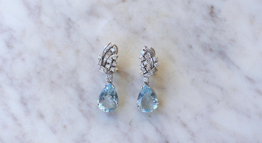 Boucles d'oreilles Boucles d’oreilles goutte en or blanc 18k, aigues-marines et diamants 58 Facettes