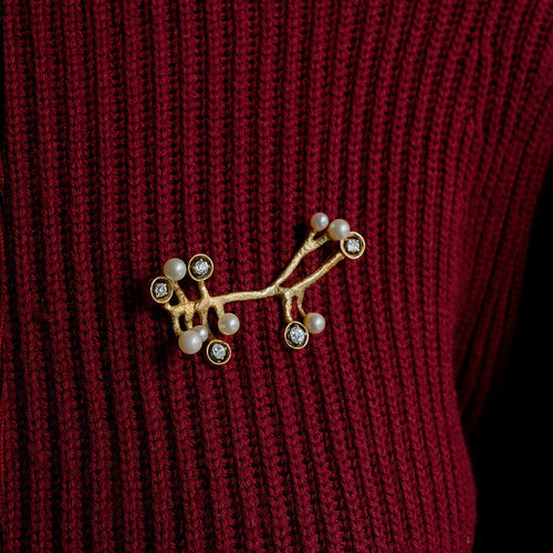 Broche Fernand Demaret - Broche en or jaune 18K, diamants et perles 58 Facettes