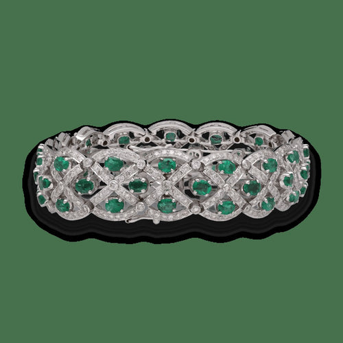 Bracelet Bracelet en or gris 18 carats avec émeraudes et diamants H-VS 58 Facettes FB09597