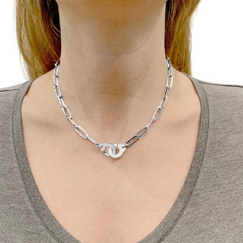 Collier Dinh Van Menottes R.15 - Collier XL en or blanc et diamants 58 Facettes 35223