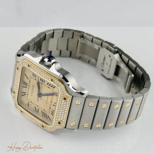 Montre Cartier Santos - Montre automatique 35 mm or jaune, acier et diamants 58 Facettes 2504