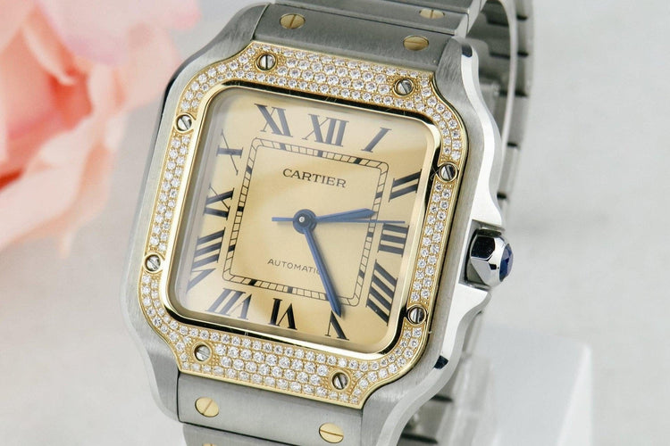 Montre Cartier Santos - Montre automatique 35 mm or jaune, acier et diamants 58 Facettes 2504