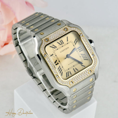 Montre Cartier Santos - Montre automatique 35 mm or jaune, acier et diamants 58 Facettes 2504