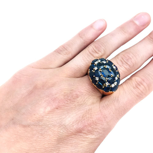 Bague 59 Bague boule vintage en or jaune 18 carats, saphirs et diamants 58 Facettes 29238