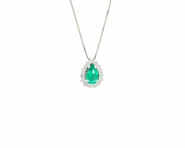 Collier Collier - Pendentif en or blanc 18 ct avec émeraude de Colombie et diamants 58 Facettes 12482